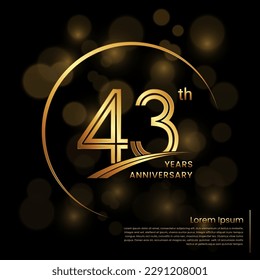 43th Anniversary logo design with double line numbers. Golden anniversary template. Vector Logo Template