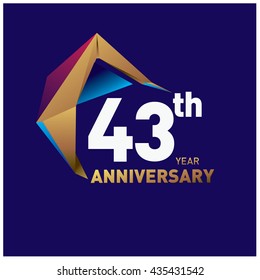 43th anniversary logo with gold shape modern looks. Anniversary signs illustration. Gold anniversary logo design and illustration