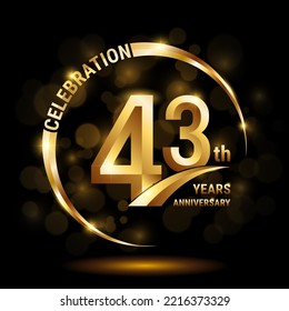 43th Anniversary Logo, Template design for anniversary celebration with golden ring and text, vector illustration