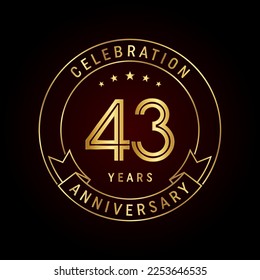 43th anniversary template design concept with golden ribbon for anniversary celebration event. Logo Vector Template