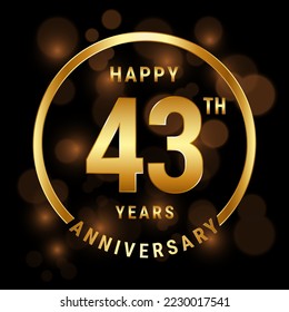 43. Jahrestag. Jubiläum Template Design mit goldenem Ring für Feierlichkeiten, Hochzeit, Einladung und Grußkarte. Vektorgrafik