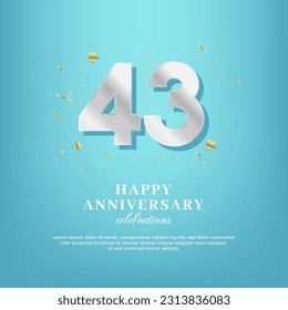 43th anniversary vector template with a white number and confetti spread on a gradient background