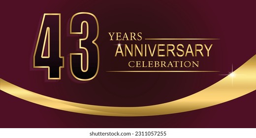 43th Year anniversary celebration background. Golden lettering and a gold ribbon on dark background,vector design for celebration, invitation card, and greeting card.