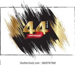 44 Anniversary celebration, Luxury anniversary template over gold and black brush, Golden number with red ribbon isolation background, Party event decoration, Vector.