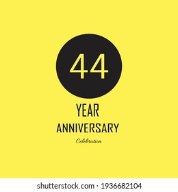 44 Anniversary celebration on yellow background. Vector festive illustration. Birthday or wedding party event decoration