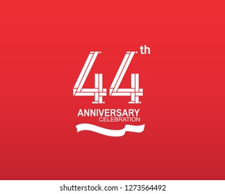 44 anniversary flat design white color isolated on red background