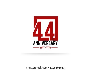 44 Anniversary logotype, simple red colored font number inside square isolated on white background