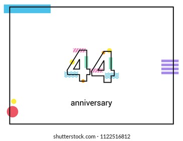 44 Anniversary simple black line with memphis ornaments isolated on white background