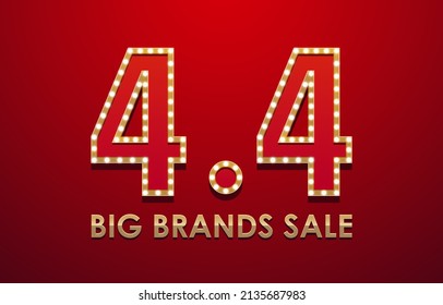 4.4 Big Brands Sale. Text Light Bulb Frame Retro Billboard for Marketing Banner. Vector Illustration