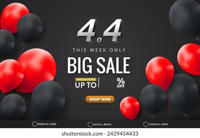 4.4 big sale discount template banner with blank space for product sale with abstract gradient black and red background design 1