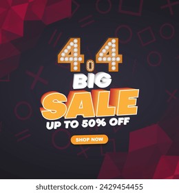 4.4 big sale discount template banner with blank space for product sale with abstract gradient red and black background design 1