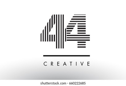44 Black and White Number Logo Design with Vertical and Horizontal Lines.