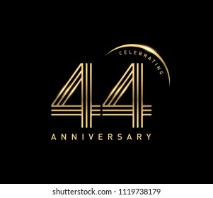 44 celebrating anniversary logo with golden ring isolated on black background, vector design for greeting card and invitation card.