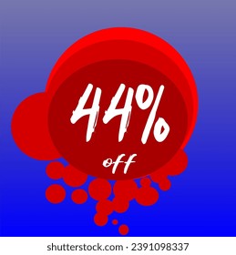 44% descuento burbujas icono, porcentaje azul rojo y blanco