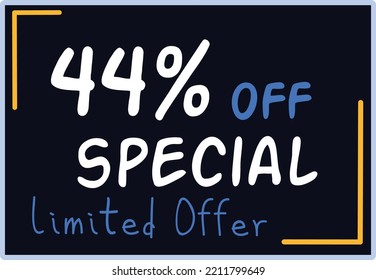 44% Discount Limited Special Offer vector art illustration in purple background color and fantastic font with attractive color combination