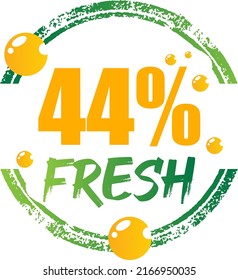 44% Fresh Vector Illustration of fresh food on Green, Orange and white background, graphic label or sticker and product label