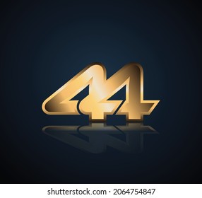 Logo Gold 3D Número 44 con fondo oscuro con reflexión realista