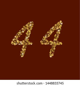 44 golden glitter number. Cool latin alphabet. Liquid gold idea. Handwritten, modern. Vector ABC. Latin calligraphy.