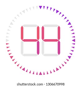 The   44 minutes, stopwatch vector icon, digital timer. Vector digital count down circle board with circle time pie diagram. Watch outline style design, designed for web and app.