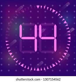 The    44 minutes, stopwatch vector icon, digital timer. Vector digital count down circle board with circle time pie diagram. Watch outline style design, designed for web and app.