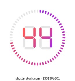 The 44 minutes, stopwatch vector icon, digital timer.Vector digital count down circle board with circle time pie diagram. Watch outline style design, designed for web and app.