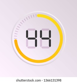 The 44 minutes, stopwatch vector icon, digital timer. Vector digital count down circle board with circle time pie diagram. Watch outline style design, designed for web and app.
