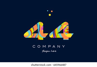 44 number digit numeral logo colored colorful rainbow acrylic modern creative vector icon design template