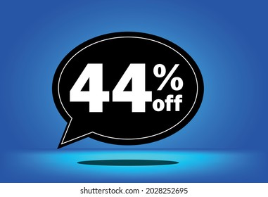 44% de descuento - globo flotante negro y azul - con fondo azul - banner para ofertas promocionales de descuento y reducción