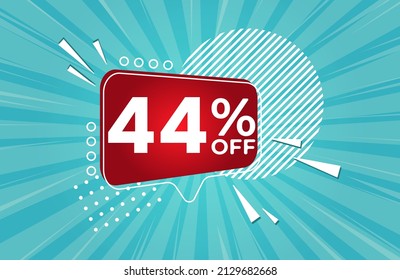 44% off. Blue banner with 44 percent discount on a red balloon for mega big sales.  