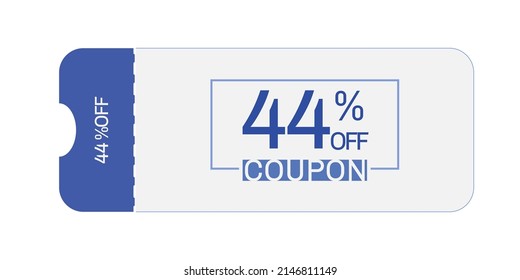 44% off coupon vector. Forty four percent discount coupon. Blue and gray colors.  Perforated coupon. White background.