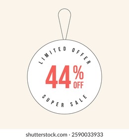 44% OFF flat design of label. Super Sale forty four percent off. Sticker illustration limited offer. Vector illustration.