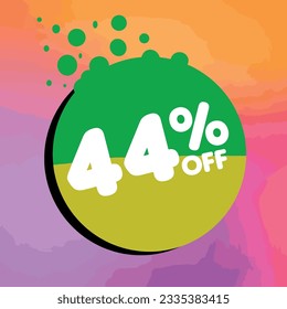 44% off per cent, percentage number in a colored circle, promotion, big sale, colorful background