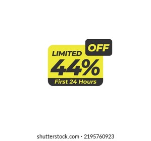 44% off price tag discount product banner label vector art illustration. Isolated on White Background in yellow color