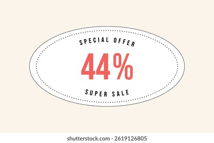 44% OFF special offer sign. Forty four percent off. Super Sale. Discount coupon symbol. Vector illustration.