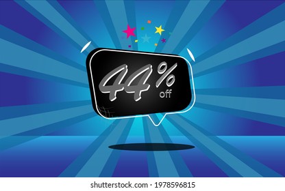 44 percent discount. blue banner with floating balloon for promotions and offers.
