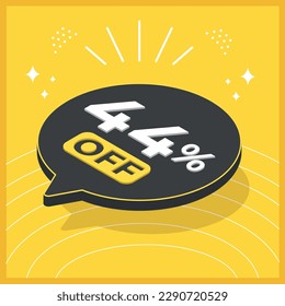 44 percent off. 3D floating balloon with promotion for sales on yellow background