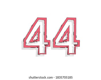 44 pink number, hand drawn brush stroke. Comic style design. For design element, logo, creative poster etc. Vector illustration 