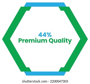 Signo de etiqueta de calidad premium de 44% para ilustración de arte vectorial de producto con fuente elegante y color verde azul
