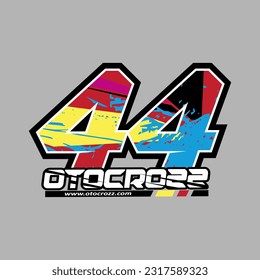 44. racing number red color, sport racing number with black blue,yellow abstract style vector illustration .isolated gray background.