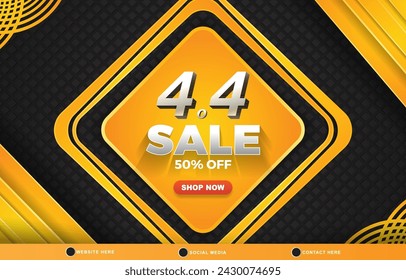 4.4 sale discount template banner with blank space for product sale with abstract gradient black and orange background design 2