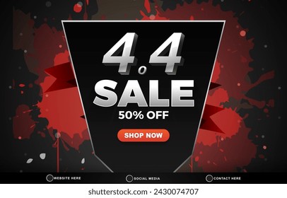 4.4 sale discount template banner with blank space for product sale with abstract gradient black and red background design 3