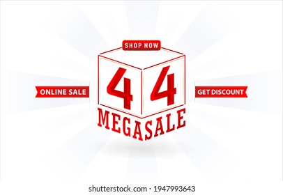 4.4 sale, MEGA SALE, 3d sale cube text, Cube model number sign red ribbon with isolated background, online shop sign, for poster, flyer, social media banner, label promotion store, web banner