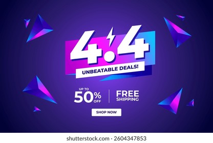 4.4 sale promo banner with discount offer. 4.4 shopping festival super sale banner. Flash sale special offer banner for social media post or website banner. Special offer sale 50% off campaign