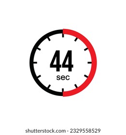 44 seconds timer clock. 44 sec stopwatch icon countdown time digital stop chronometer.