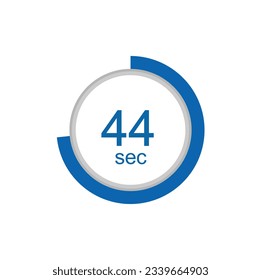 44 seconds timer clock. 44 sec stopwatch icon countdown time digital stop chronometer.