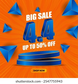 4.4 Shopping Day Sale Banner Background Template Design for online shop, voucher, social media post