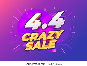 4.4 Shopping day sale poster or flyer design. 4.4 Crazy sales online.