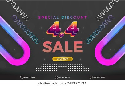 4.4 special discount sale template banner with blank space for product sale with abstract gradient black and purple background design 4