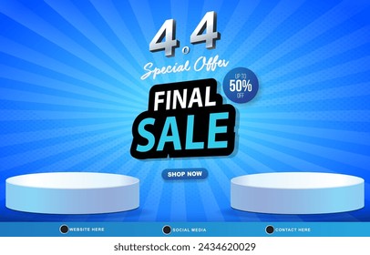 4.4 special offer sale discount template banner with blank space 3d podium for product sale with abstract gradient blue and white background design