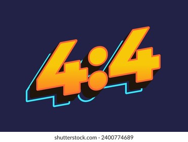 4:4. Text effect design in 3D look. Yellow color